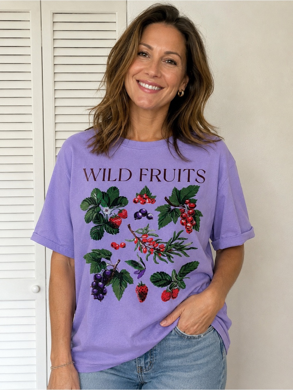 Fall for Comfort Wild Fruits Graphic T-Shirt Med 100% CottonLavender Cottagecore